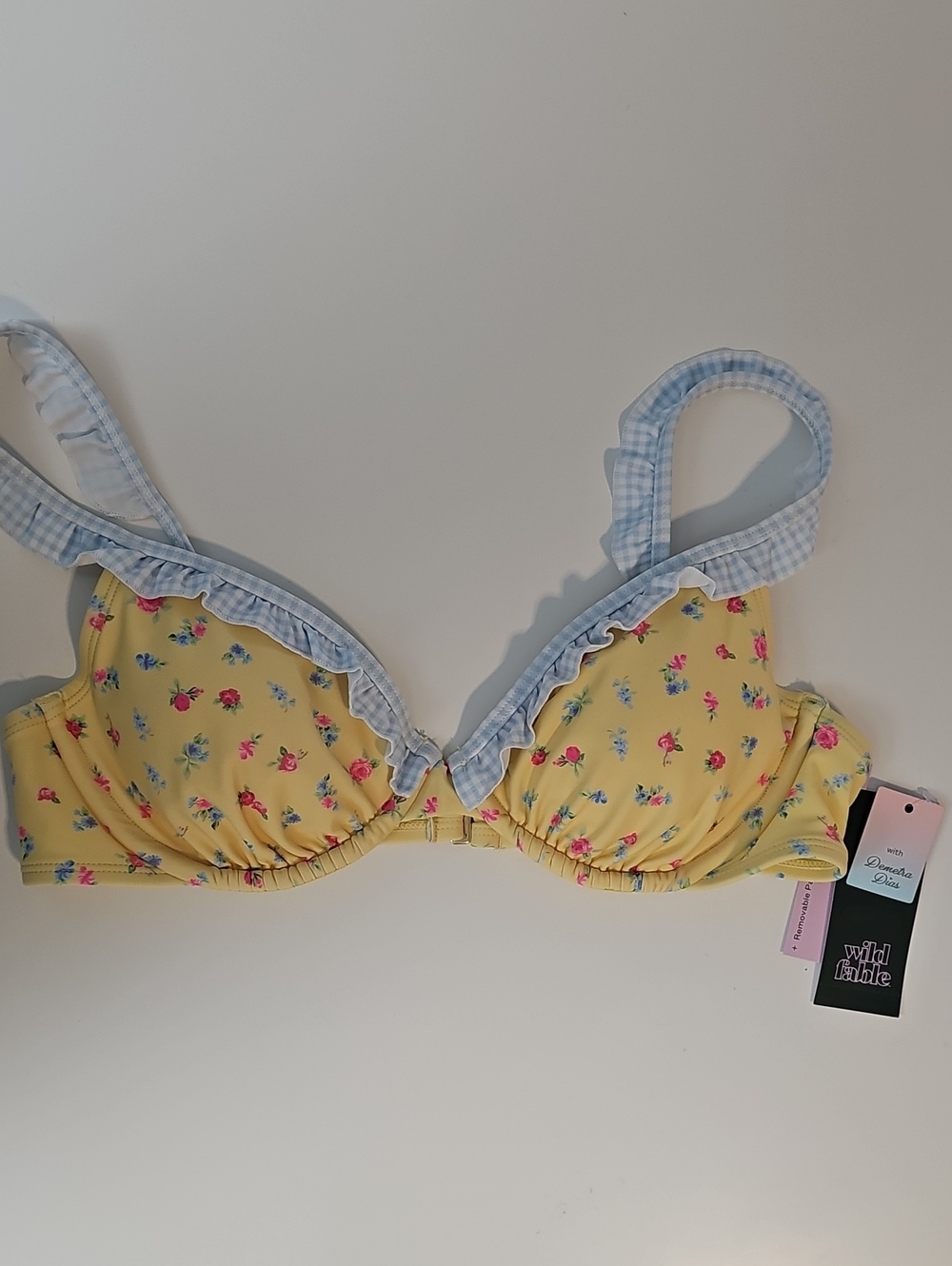 Wild Fable with Demetra Dias Women's S Yellow Floral Ruffle Underwire Bikini Top